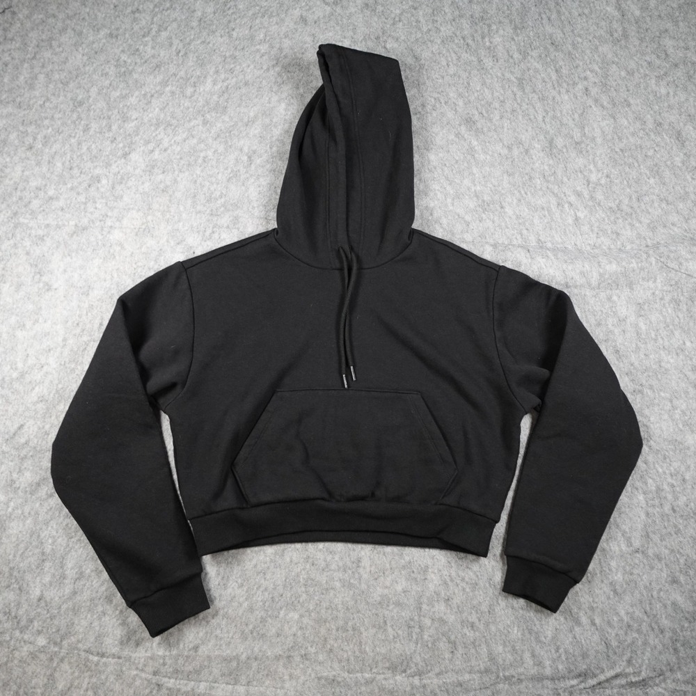 Converse Hoodie Women Small Black Cropped Long Sleeve Fleece Sweatshirt Pocket